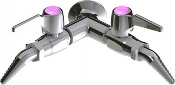 Chicago Faucets LGB1-21G-60 Y Pattern Wall Flange with Two Ball Valves at 90 degrees, Laboratory 30-degree Angled Nozzle, Index Button, Pink with Black Letters, CO2 (Carbon Dioxide)
