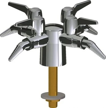 Chicago Faucets LGB1-21H-40 Turret with Four Ball Valves at 90 degrees, Laboratory 30-degree Angled Nozzle, Index Buttons, Silver with Black Letters, CO (Carbon Monoxide)