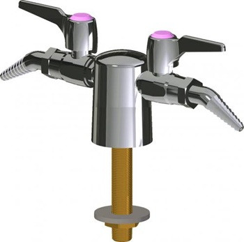 Chicago Faucets LGB1-21J-25 Turret with Two Ball Valves at 180 Degrees, Laboratory 30-degree Angled Nozzle, Index Button, Pink with Black Letters, PRO (Propane)