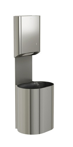 Bradley 2B5-110000-BS Elvari Surface Mounted Towel Dispenser and Waste Receptacle, Medium Capacity, 500 Folded, 14 Gallon, Brushed Stainless