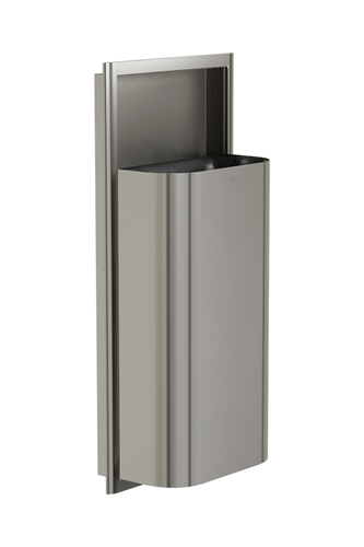 Bradley 3B1-100000-BS Elvari Waste Receptacle, Semi-Recessed, Medium Capacity, 12 Gallon, Brushed Stainless