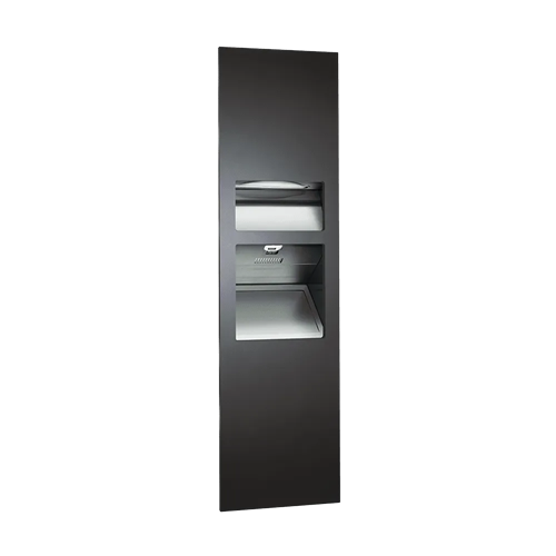 ASI 64672-1-41 Piatto Completely Recessed 3-in-1 Paper Towel Dispenser, High Speed Hand Dryer and Waste Receptacle, 110-120V, 6.8 Gallon, Matte Black Phenolic Door
