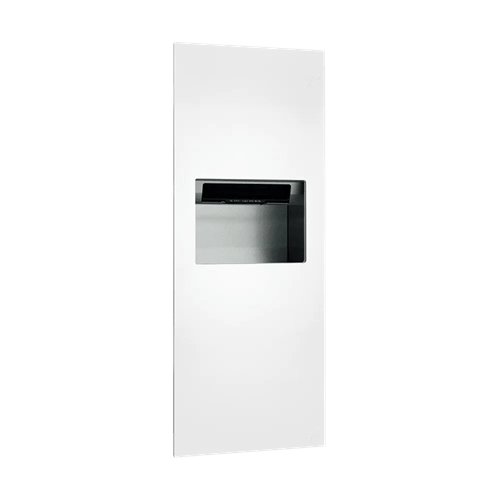 ASI 64696A-00 Piatto Completely Recessed Automatic Roll Paper Towel Dispenser and Waste Receptacle, Battery Operated, 9.9 Gallon, White Phenolic Door