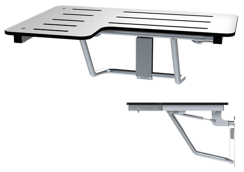 ASI 8206-SC-R Slow Close Folding Shower Seat, Solid Phenolic, White, L Shaped, Right Hand, ADA