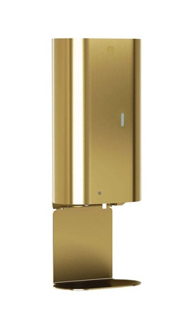 Bradley 6B1-119300T-BR Elvari Sensor Operated Liquid Soap/Gel Sanitizer Dispenser with Drip Tray, Battery, Surface Mounted, 40 oz, Brushed Brass