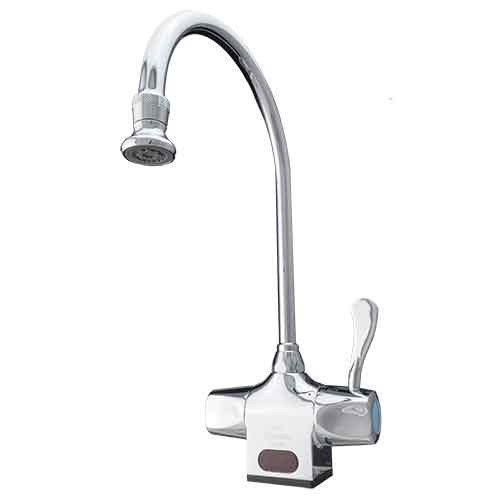 Hydrotek H-4000C/WB-LRDC Gooseneck Automatic Faucet, Wrist Blade Handle, Mixing & Manual On/Off, AC Powered w/ DC Backup, Vandal Resistant, ADA Compliant
