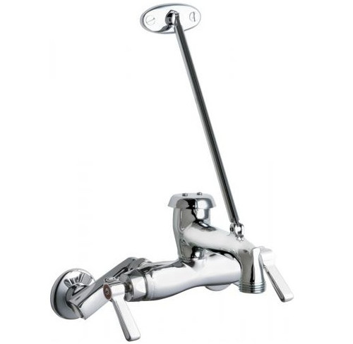 Chicago Faucets 445-897SRXKCCP Hot and Cold Water Sink Faucet, 3-3/8" Body, Adjustable Arms 3" - 8-3/8", 5-3/4" Vacuum Breaker Spout with 3/4" Male Hose Thread and Pail Hook, 2-3/8" Lever Handle, Polished Chrome