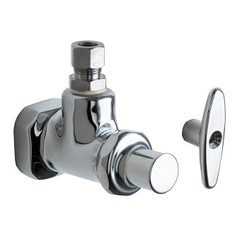 Chicago Faucets 1013-ABCP Angle Stop Fitting with Loose Key, 1/2" NPT Female Thread Inlet, 3/8" O.D. Female Compression Outlet, 2-1/4" Tee Handle