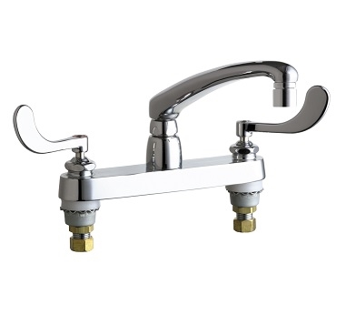 Chicago Faucets 1100-317XKABCP Hot and Cold Water Sink Faucet, 8" Fixed Centers, 2.2 GPM Softflo Aerator, 8" L Type Spout, Ceramic 1/4-Turn Operating Cartridge, 4" Wristblade Handle