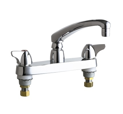 Chicago Faucets 1100-ABCP Hot and Cold Water Sink Faucet, 8" Fixed Centers, 2.2 GPM Softflo Aerator, 8" L Type Spout, 2" Canopy Wing Handle