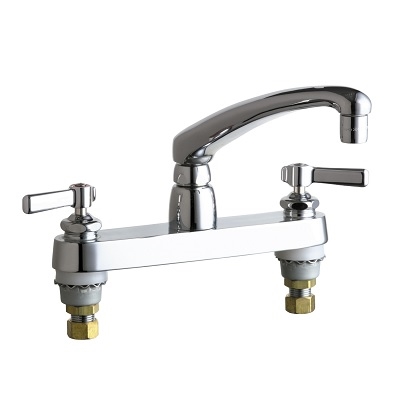 Chicago Faucets 1100-E2805-5-369AB Hot and Cold Water Sink Faucet, 8" Fixed Centers, 0.5 GPM Vandal Proof Econo-Flo Non-Aerating Spray, 8" L Type Spout, Lever Handle