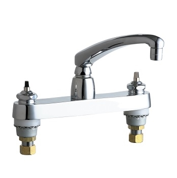 Chicago Faucets 1100-E35LEHAB Hot and Cold Water Sink Faucet, 8" Fixed Centers, 1.5 GPM Softflo Aerator, 8" L Type Spout, Less Handles