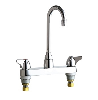 Chicago Faucets 1100-GN1AE35ABCP Hot and Cold Water Sink Faucet, 8" Fixed Centers, 1.5 GPM Softflo Aerator, 3-1/2" Gooseneck Spout, 2" Wing Handle