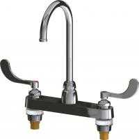 Chicago Faucets 1100-GN2FC317ABCP Hot and Cold Water Sink Faucet, 8" Fixed Centers, 1.5 GPM Laminar Flow Control Insert in Spout Inlet, 5-1/4" Gooseneck Spout, 4" Wristblade Handle