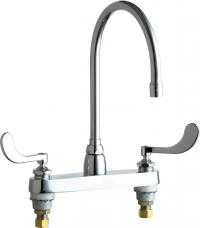 Chicago Faucets 1100-GN8AE3-317AB Hot and Cold Water Sink Faucet, 8" Fixed Centers, 2.2 GPM Softflo Aerator, 8" Gooseneck Spout, 4" Wristblade Handle