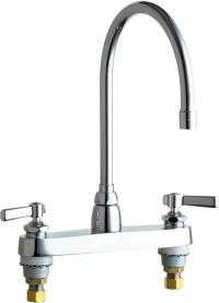 Chicago Faucets 1100-GN8AE3-369AB Hot and Cold Water Sink Faucet, 8" Fixed Centers, 2.2 GPM Softflo Aerator, 8" Gooseneck Spout, Lever Handle