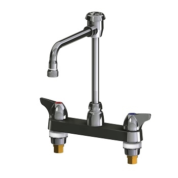 Chicago Faucets 1100-GN8BVBE2-2CP Hot and Cold Water Sink Faucet, 8" Fixed Centers, Full Flow 3/4" Hose Thread Male Outlet, 8" Gooseneck Spout with Atmospheric Vacuum Breaker, 2" Canopy Single Wing Handle