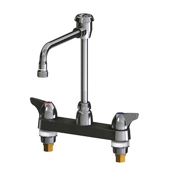 Chicago Faucets 1100-GN8BVBE2-2XKC Hot and Cold Water Sink Faucet, 8" Fixed Centers, Full Flow 3/4" Hose Thread Male Outlet, 8" Gooseneck Spout with Atmospheric Vacuum Breaker, Ceramic 1/4-Turn Operating Cartridge, 2" Canopy Single Wing Handle