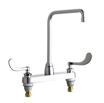 Chicago Faucets 1100-H8E35-317XKAB Hot and Cold Water Sink Faucet, 8" Fixed Centers, 1.5 GPM Softflo Aerator, 8" High Arch Spout, Ceramic 1/4-Turn Operating Cartridge, 4" Wristblade Handle