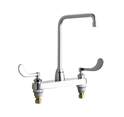 Chicago Faucets 1100-HA8AE35-317AB Hot and Cold Water Sink Faucet, 8" Fixed Centers, 1.5 GPM Softflo Aerator, 8" High Arch Spout, 4" Wristblade Handle