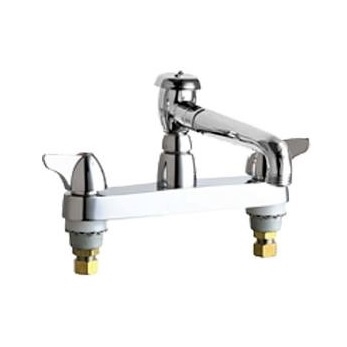Chicago Faucets 1100-L5VBCP Hot and Cold Water Sink Faucet, 8" Fixed Centers, 5-3/4" L Type Spout with Atmospheric Vacuum Breaker, 2" Canopy Single Wing Handle