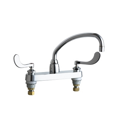 Chicago Faucets 1100-L9-317ABCP Hot and Cold Water Sink Faucet, 8" Fixed Centers, 2.2 GPM Softflo Aerator, 9-1/2" L Type Spout, 4" Wristblade Handle