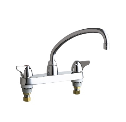 Chicago Faucets 1100-L9E29VPABCP Hot and Cold Water Sink Faucet, 8" Fixed Centers, 2.2 GPM Laminar Flow Non-Aerating Outlet, 9-1/2" L Type Spout, 2" Canopy Wing Handle