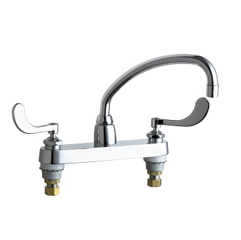 Chicago Faucets 1100-L9E35-317XKAB Hot and Cold Water Sink Faucet, 8" Fixed Centers, 1.5 GPM Softflo Aerator, 9-1/2" L Type Spout, Ceramic 1/4-Turn Operating Cartridge, 4" Wristblade Handle