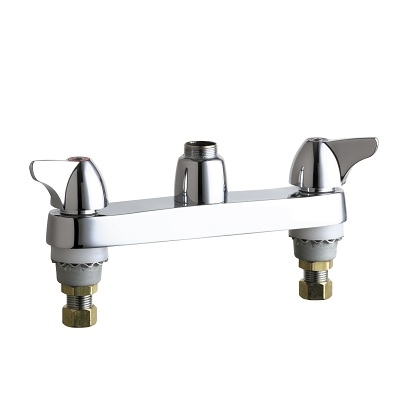 Chicago Faucets 1100-LESXKAB Hot and Cold Water Sink Faucet, Deck Mounted, 8" Fixed Centers, 2" Canopy Single Wing Handle, Ceramic 1/4-Turn Operating Cartridge, Less Spout
