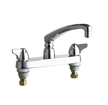 Chicago Faucets 1100-VPCABCP Hot and Cold Water Sink Faucet, 8" Fixed Centers, 2.2 GPM Vandal Proof Softflo Aerator, 8" L Type Spout, 2" Canopy Single Wing Handle