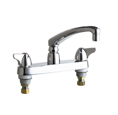Chicago Faucets 1100-XKABCP Hot and Cold Water Sink Faucet, 8" Fixed Centers, 2.2 GPM Softflo Aerator, 8" L Type Spout, Ceramic 1/4-Turn Operating Cartridge, 2" Canopy Wing Handle