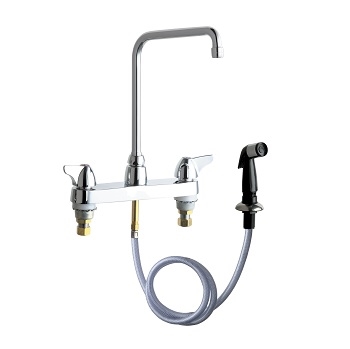 Chicago Faucets 1102-HA8E35ABCP Hot and Cold Water Sink Faucet with Side Spray, 8" Fixed Centers, 1.5 GPM Softflo Aerator, 8" High Arch Spout, 2" Canopy Single Wing Handle