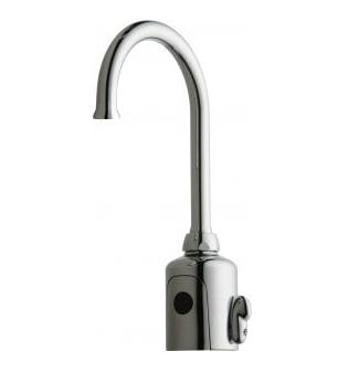 Chicago Faucets 116.596.AB.1T HyTronic Touch Free Programmable Gooseneck Electronic Faucet, Dual Supply, 2.5 GPM, User Adjustable Temperature Control Mixer, Battery Operated, Patient Care