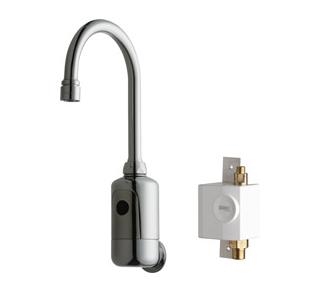 Chicago Faucets 116.934.AB.1T HyTronic Touch Free Programmable Gooseneck Electronic Faucet, Wall Mounted, Dual Supply, 1.5 GPM, Concealed Internal Temperature Control Mixer, Self Sustaining Power System