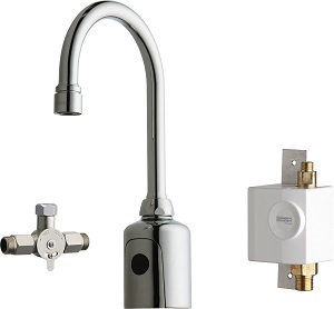 Chicago Faucets 116.963.AB.1T HyTronic Touch Free Programmable Gooseneck Electronic Faucet, Single Supply, 0.5 GPM, External Mechanical Mixing Valve, Self Sustaining Power System