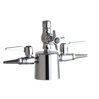 Chicago Faucets 1301-LES Combination Triple Service Fixture, Full Flow Laboratory Serrated Nozzle, Lever Handle with GAS Index Button, Less Spout