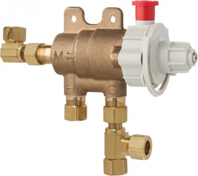 Chicago Faucets 131-CFMAB Chicago Faucets Part: Thermostatic Mixing Valve with Inlet Connection for Cold Water Bypass, Includes Pipe Flush Mode, Rough Brass