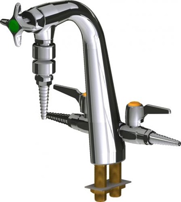 Chicago Faucets LCF2-A-A13 Combination Double Service Fixture, Full Flow Laboratory Serrated Nozzle, Vandal Proof Cross Handle, Dual Check Vacuum Breakers, AIR Index Button