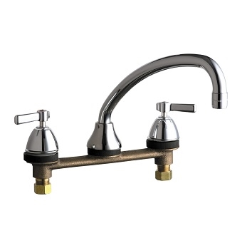 Chicago Faucets 1888-369ABCP Concealed Hot and Cold Water Sink Faucet for Stainless Steel Counter, 8" Fixed Centers, 2.2 GPM Softflo Aerator, 9-1/2" Swing Tube Spout, Lever Handle