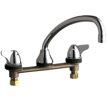Chicago Faucets 1888-E35ABCP Concealed Hot and Cold Water Sink Faucet for Stainless Steel Counter, 8" Fixed Centers, 1.5 GPM Softflo Aerator, 9-1/2" Swing Tube Spout, 2" Canopy Single Wing Handle