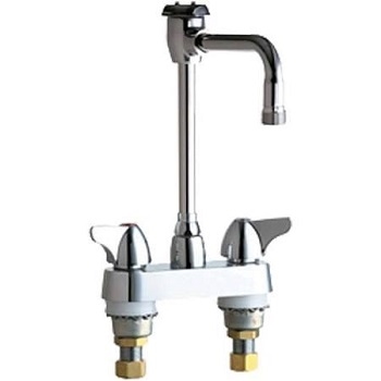 Chicago Faucets 1895-GN8BVBE2-2CP Hot and Cold Water Sink Faucet, 4" Fixed Centers, 8" Gooseneck Spout with Vacuum Breaker, 2" Canopy Wing Handle