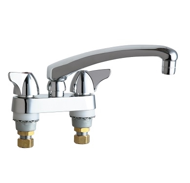 Chicago Faucets 1895-L8ABCP Hot and Cold Water Sink Faucet, 4" Fixed Centers, 8" L-Type Spout, 2.2 GPM Softflo Aerator, 2" Canopy Wing Handle