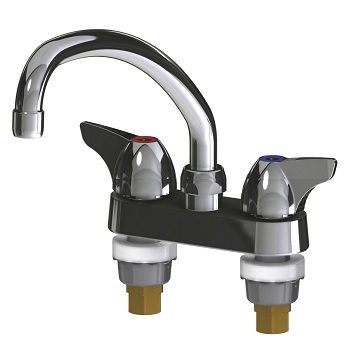 Chicago Faucets 1895-L9E35ABCP Hot and Cold Water Sink Faucet, 4" Fixed Centers, 9-1/2" L Type Spout, 1.5 GPM Softflo Aerator, 2" Canopy Wing Handle