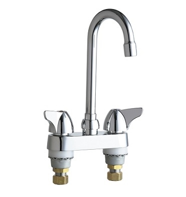 Chicago Faucets 1895-XKABCP Hot and Cold Water Sink Faucet, 4" Fixed Centers, 3-1/2" Gooseneck Spout, 2.2 GPM Softflo Aerator, Ceramic 1/4-Turn Operating Cartridge, 2" Canopy Wing Handle