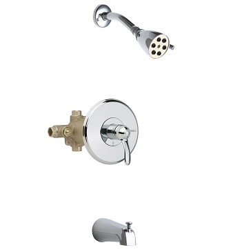 Chicago Faucets 1905-600CP Thermostatic Pressure Balancing Tub and Shower Valve with Shower Head and Diverter Tub Spout