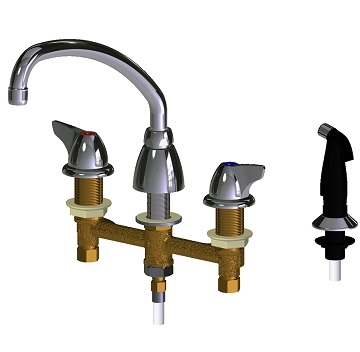 Chicago Faucets 200-A1000ABCP Concealed Hot and Cold Water Sink Faucet with Side Spray, 8" Fixed Centers, 9-1/2" L-Type Spout, 2.2 GPM Softflo Aerator, 2" Canopy Wing Handle