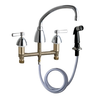 Chicago Faucets 200-AE35ABCP Concealed Hot and Cold Water Sink Faucet with Side Spray, 8" Fixed Centers, 9-1/2" L-Type Spout, 1.5 GPM Softflo Aerator, 2-3/8" Lever Handle