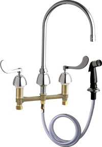 Chicago Faucets 200-AGN8AE3-317AB Concealed Hot and Cold Water Sink Faucet with Side Spray, 8" Fixed Centers, 8" Gooseneck Spout, 2.2 GPM Softflo Aerator, 4" Wristblade Handle
