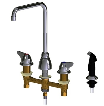 Chicago Faucets 200-AHA8-1000ABCP Concealed Hot and Cold Water Sink Faucet with Side Spray, 8" Fixed Centers, 8" High Arch Spout, 2.2 GPM Softflo Aerator, 2" Canopy Single Wing Handle