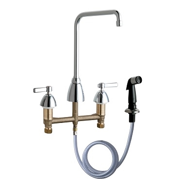 Chicago Faucets 200-AHA8ABCP Concealed Hot and Cold Water Sink Faucet with Side Spray, 8" Fixed Centers, 8" High Arch Spout, 2.2 GPM Softflo Aerator, 2-3/8" Lever Handle